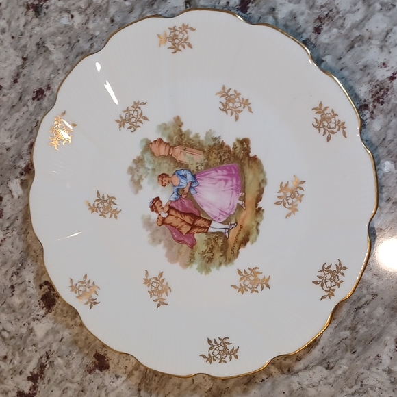 Limoges France antique mid century plate platter gold man woman courting - Picture 2 of 16